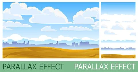 Desert landscape with clouds. set of slides create parallax image layer. Cartoon Stock Illustration