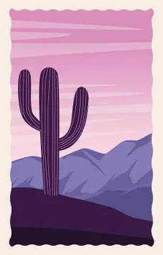 Desert landscape flat scene with cactus Illustrazione stock