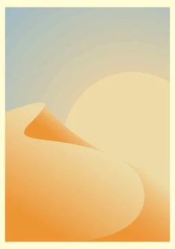 Desert landscape, gradient dunes and sunrise illustration. Stock Illustration
