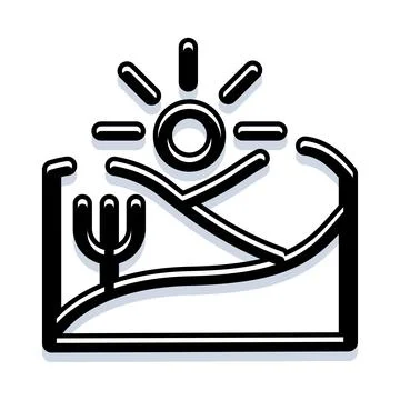 Desert landscape icon with sun and cactus Stock Illustration
