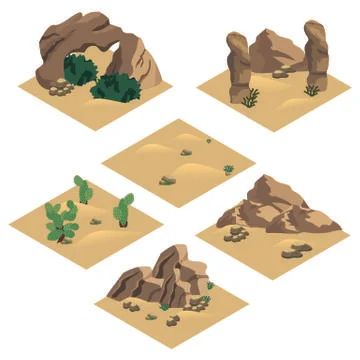Desert landscape isometric tile set. Stock Illustration