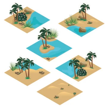 Desert landscape isometric tile set Stock Illustration