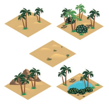 Desert landscape isometric tile set Stock Illustration