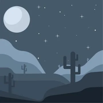 Desert landscape with moon Stock Illustration