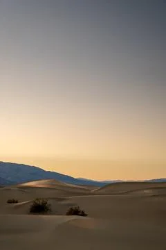 A desert landscape with a mountain in the background Stock Photos