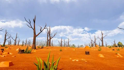 Desert landscape of a natural and virtual environment design 3d render Stock Illustration