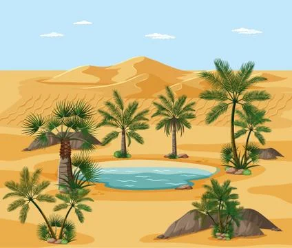 Desert landscape with nature tree elements scene 스톡 일러스트