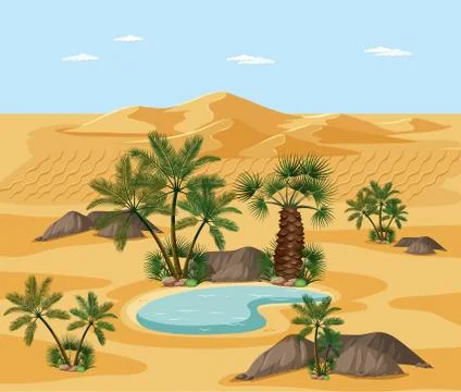 Desert landscape with nature tree elements scene 스톡 일러스트