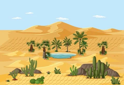 Desert landscape with nature tree elements scene Illustrazione stock