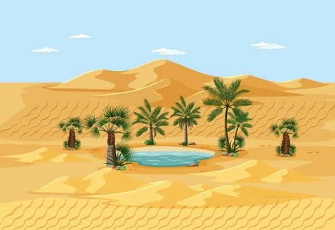 Desert landscape with nature tree elements scene Stock Illustration