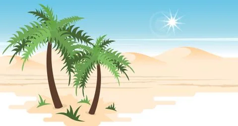Desert landscape with palms Stock Illustration