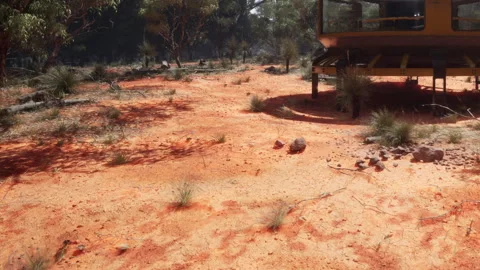 Desert landscape with a structure in the Australian outback during the day Видео 344135378
