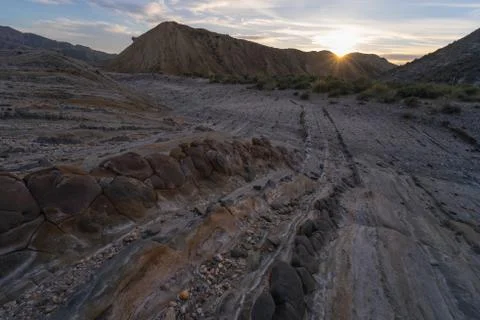 Desert Landscape at sunset Stock Photos