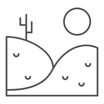 Desert landscape thin line icon. Landscape with cactus vector illustration Stock Illustration