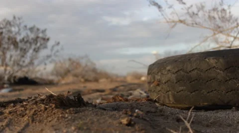 Desert Landscape with Tire Stock Footage 46224673