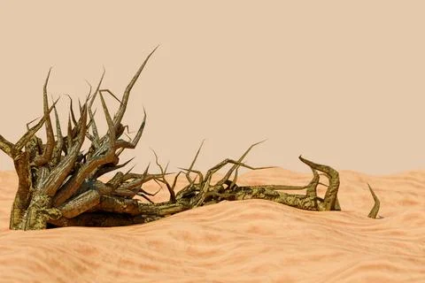 Desert landscape with a twisted tree trunk. Stock Illustration