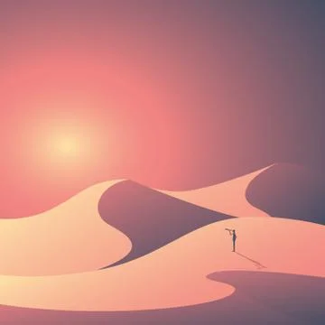 Desert landscape vector background. Natural sand dunes in sunset wallpaper with Stock Illustration