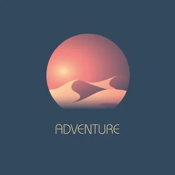Desert landscape vector symbol with sand dunes during sunset. Outdoor adventures Stock Illustration