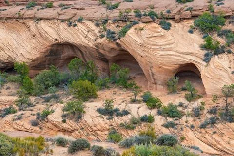 Desert landscape, view of red eroded rocks, Canyon de Chelly National Monum.. Фото