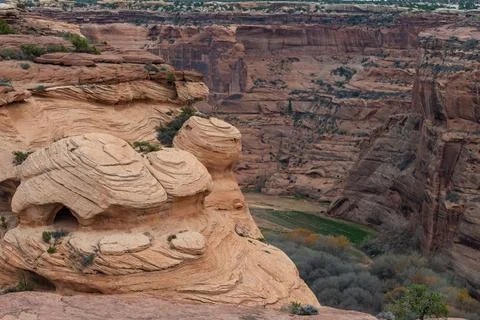 Desert landscape, view of red eroded rocks, Canyon de Chelly National Monum.. Stock Photos