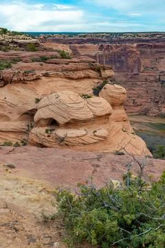 Desert landscape, view of red eroded rocks, Canyon de Chelly National Monum.. Stock Photos