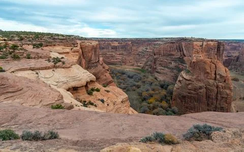 Desert landscape, view of red eroded rocks, Canyon de Chelly National Monum.. 写真素材