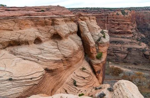 Desert landscape, view of red eroded rocks, Canyon de Chelly National Monum.. 스톡 사진