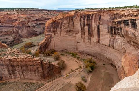 Desert landscape, view of red eroded rocks, Canyon de Chelly National Monum.. Stock Photos
