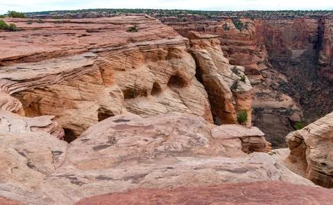 Desert landscape, view of red eroded rocks, Canyon de Chelly National Monum.. Stock Photos