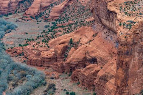 Desert landscape, view of red eroded rocks, Canyon de Chelly National Monum.. Stock Photos