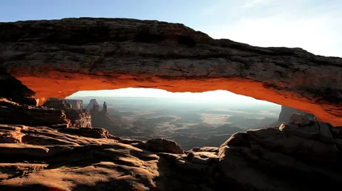 Desert Landscape Viewed Through Mesa Arch Stock Footage 1046915