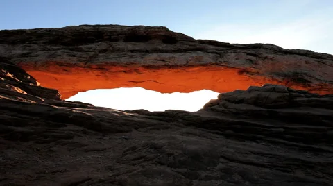 Desert Landscape Viewed Through Mesa Arch Stock Footage 1046966