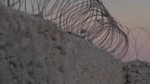 Desert Military Base Barbed Wire Fence Stock Footage 72682448