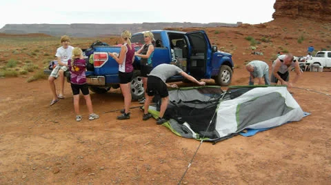 Desert Mountain Biking Riders Setting Up Camp Stock Footage 25207676