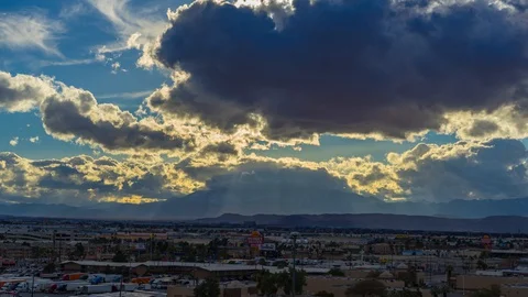 Desert Mountain Storm Over Las Vegas Valley Cars and Business Time Lapse Time Stock Footage 129008672