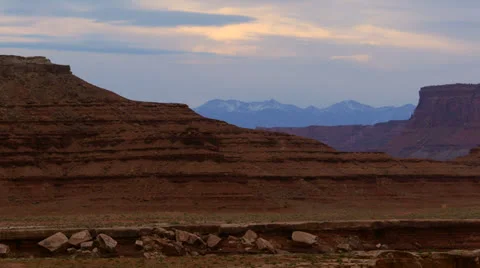 Desert Mountains, Cliffs and Sand evening sky Stock Footage 25210848