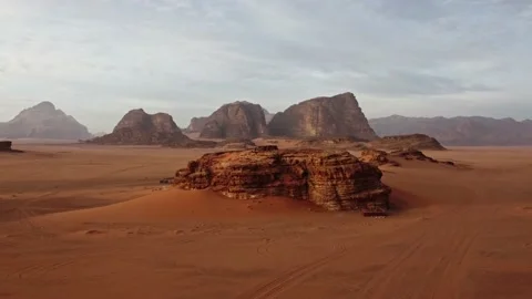 Desert mountains sand dunes drone aerial in Wadi Rum Jordan Stock Footage 171726518