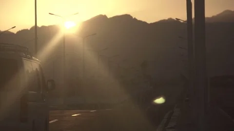 Desert mountains sun set Stock Footage 74667729