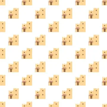 Desert mud brick house seamless pixel pattern Stock Illustration