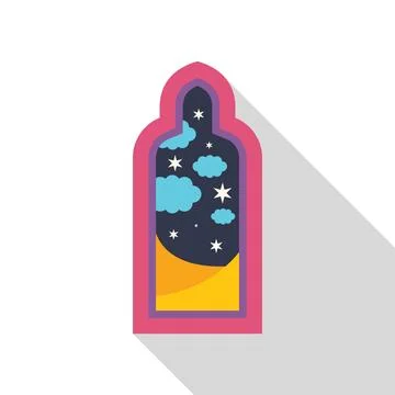Desert night sky with clouds seen through ornate window Illustrazione stock