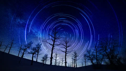 Desert night view, star trails, Milky Way Stock Footage 333878211
