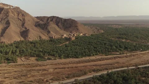 Desert oasis between palm trees and mountain, Zagora in Draa valley, Stock Footage 172531939