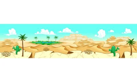 Desert with oasis Stock Illustration