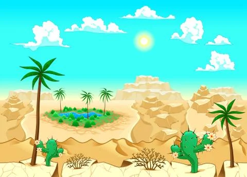 Desert with oasis. Stock Illustration