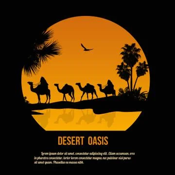 Desert oasis theme poster design Stock Illustration