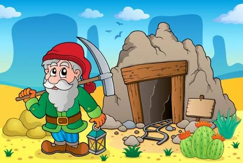 Desert with old mine theme - illustration. Stock Illustration