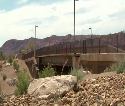 Desert overpass under a blue sky Stock Footage 21628281