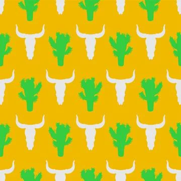 Desert pattern seamless. cow skull and cactus background. Illustrazione stock