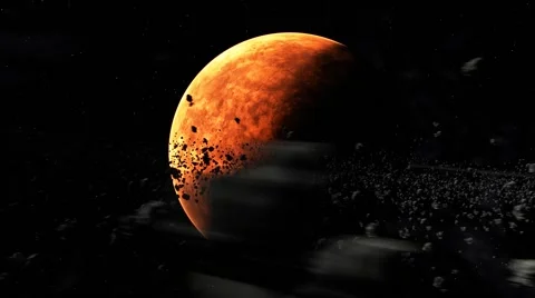 Desert planet surrounded by asteroid ring 02 Stock Footage 45732064