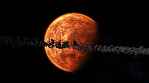 Desert planet surrounded by asteroid ring 01 Stock Footage 45847534
